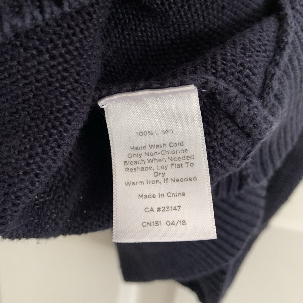 Talbots Sheer Mesh Open Knit LINEN Sweater Top Navy Blue Women sz L - Picture 7 of 10